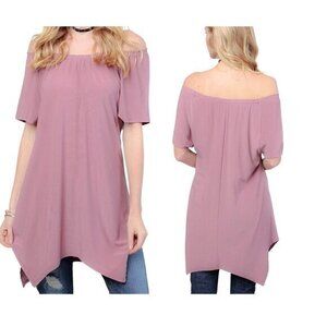 Women's Shark Bite Tunic Off The Shoulder Stretchy Shirt by Blossom P Size Small
